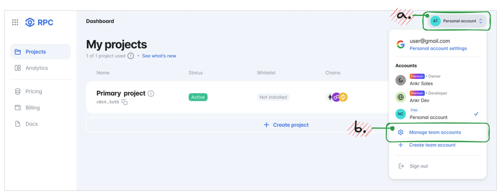 Manage accounts